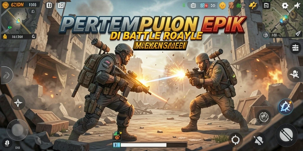 Screenshot gameplay 62IDN menampilkan pertempuran seru Battle Royale.