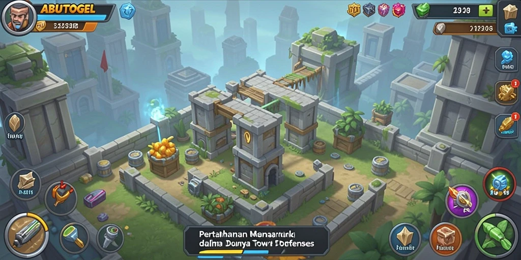Tampilan gameplay seru di ABUTOGEL dengan berbagai tower beragam.