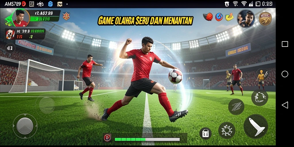 Screenshot utama AMS789 menampilkan aksi penuh ketegangan di lapangan olahraga.