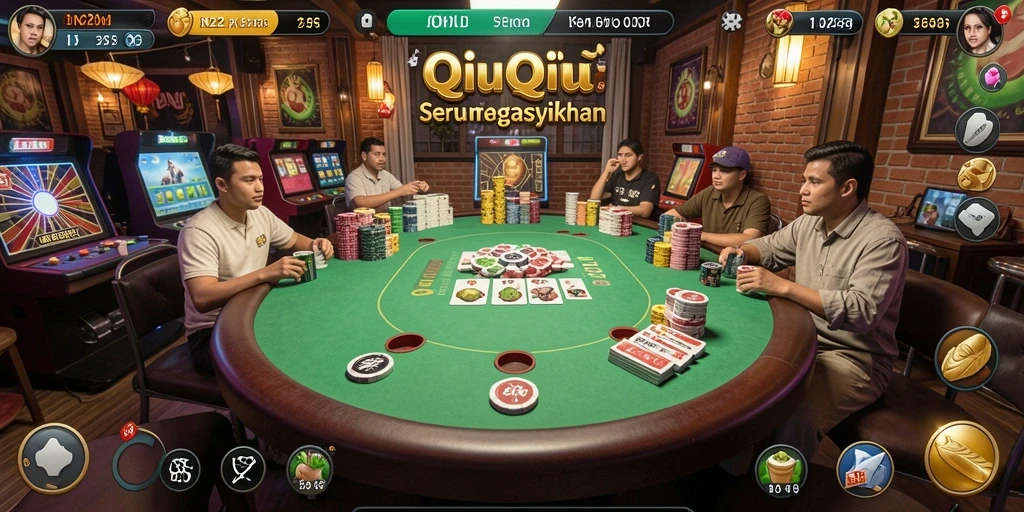 Screenshot menunjukkan pemain sedang beraksi dalam permainan QiuQiu.