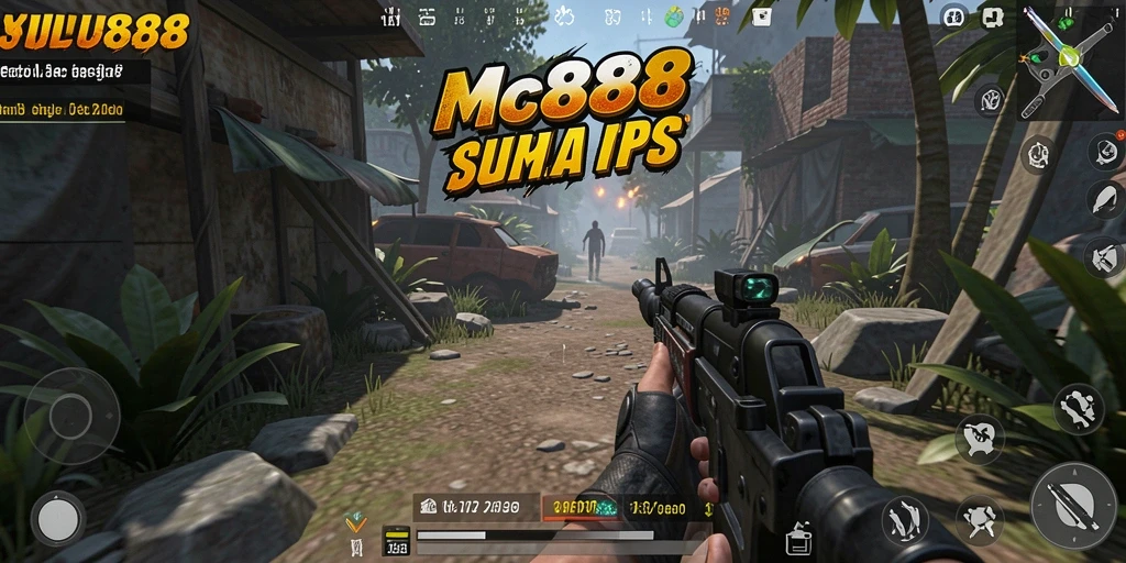 Screenshot gameplay MC888 menunjukkan aksi pertempuran seru dalam game TPS.
