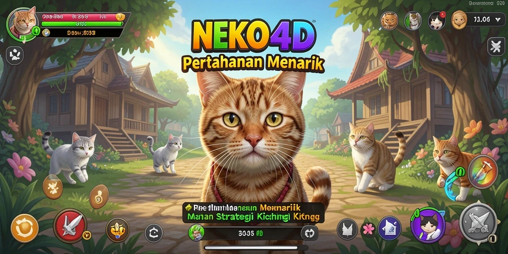 Tampilan gameplay menarik di NEKO4D dengan kucing melawan musuh.