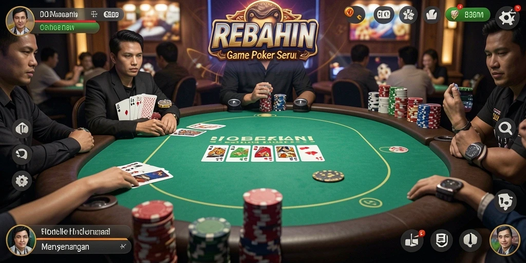Tampilan menarik dari gameplay <strong>REBAHIN</strong> dengan aksi poker yang seru.