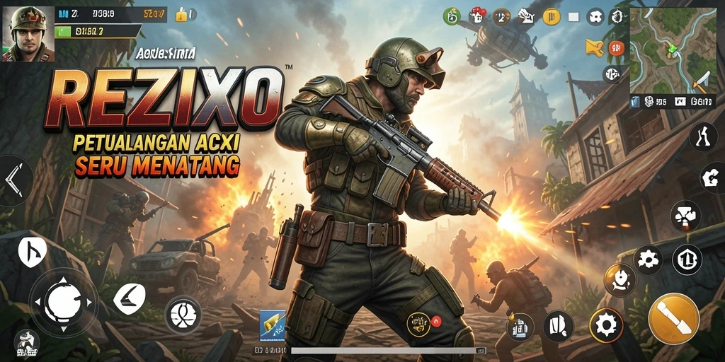 Screenshot gameplay REZIXO, menunjukkan aksi pertempuran yang intens.