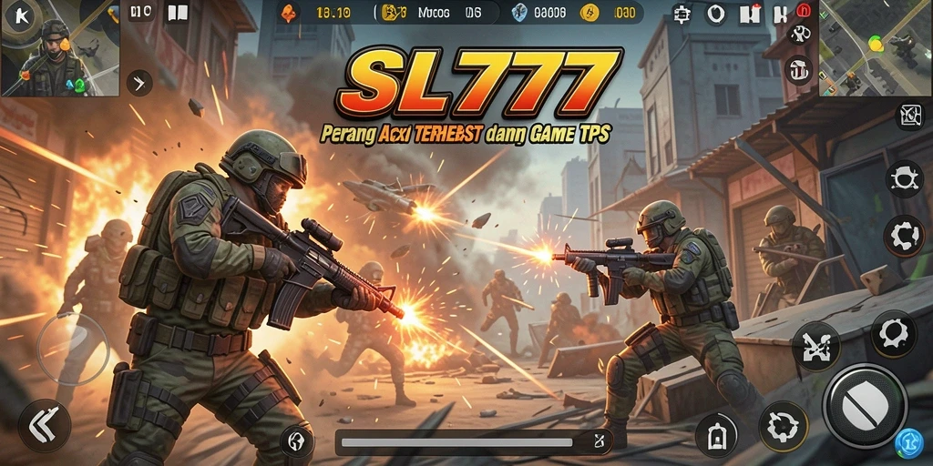 Tampilan gameplay menegangkan di SL777 dengan aksi tembak-menembak yang intens.