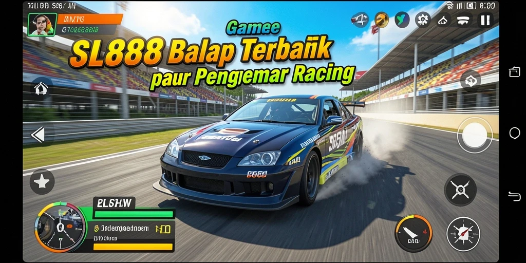 Tangkapan layar menunjukkan balapan seru dalam SL888 dengan mobil performa tinggi.
