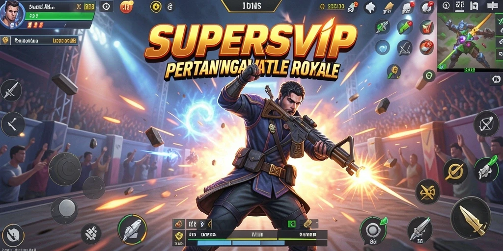 Tampilan gameplay seru dari SUPERSVIP di arena Battle Royale.