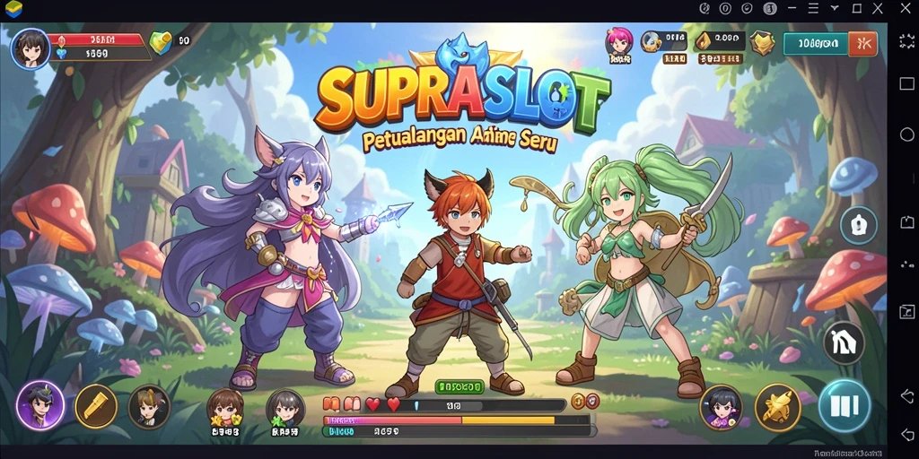 Tampilan gameplay SUPRASLOT yang penuh warna dan karakter Anime.