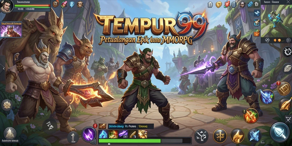 Screenshot TEMPUR99 menampilkan pertarungan mendebarkan di dunia MMORPG.