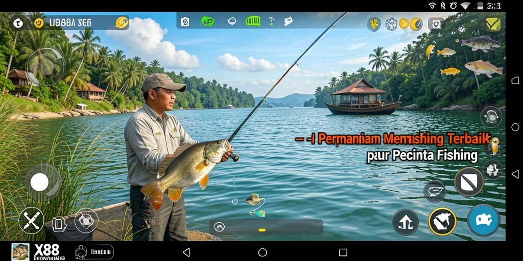 Gameplay X88 menampilkan suasana memancing yang menyenangkan dan interaktif.
