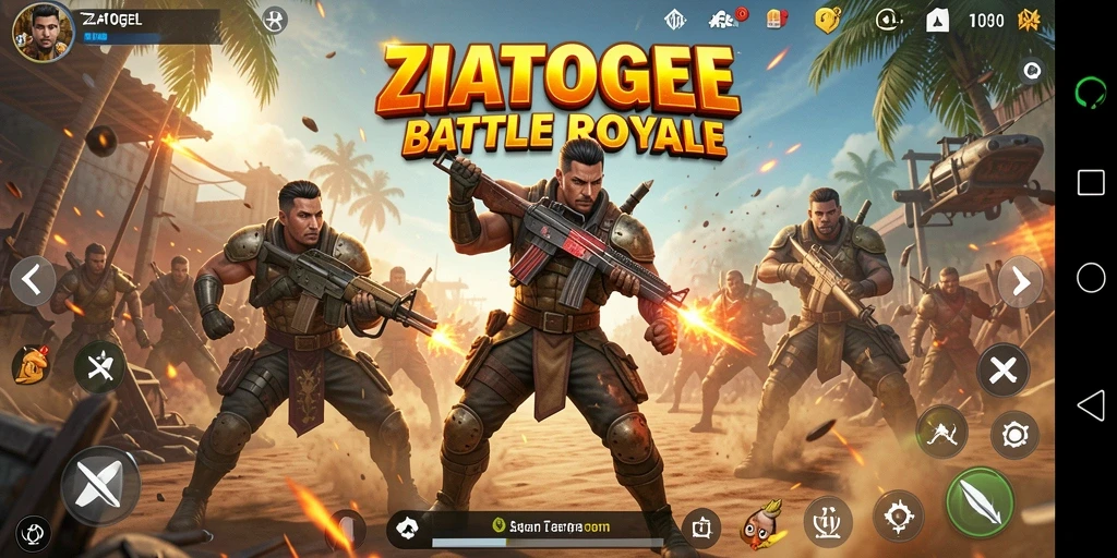 Screenshot ZIATOGEL menampilkan aksi pertarungan Battle Royale yang seru.
